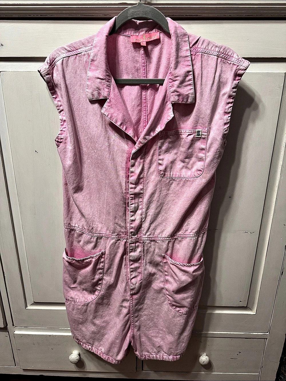Simply Southern Pink Acid Wash Denim Romper Size Large